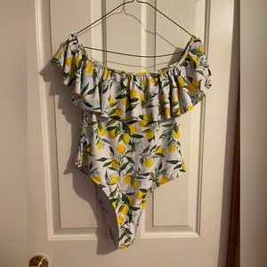 White and yellow one piece bikini swimsuit